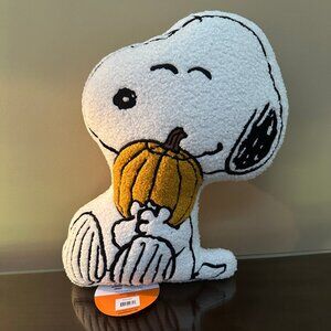 Peanuts Snoopy Sherpa Pillow Holding Pumpkin Halloween Fall 18 X 18" NWT